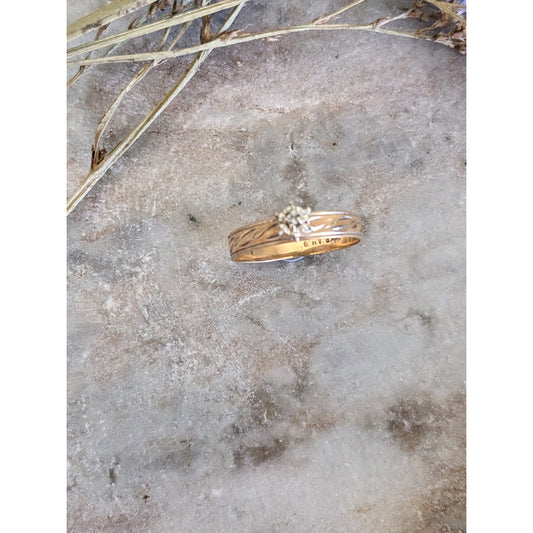 Vintage 14k Yellow Gold Half Etch with Diamond Accent (Small) Ring Size 7.75