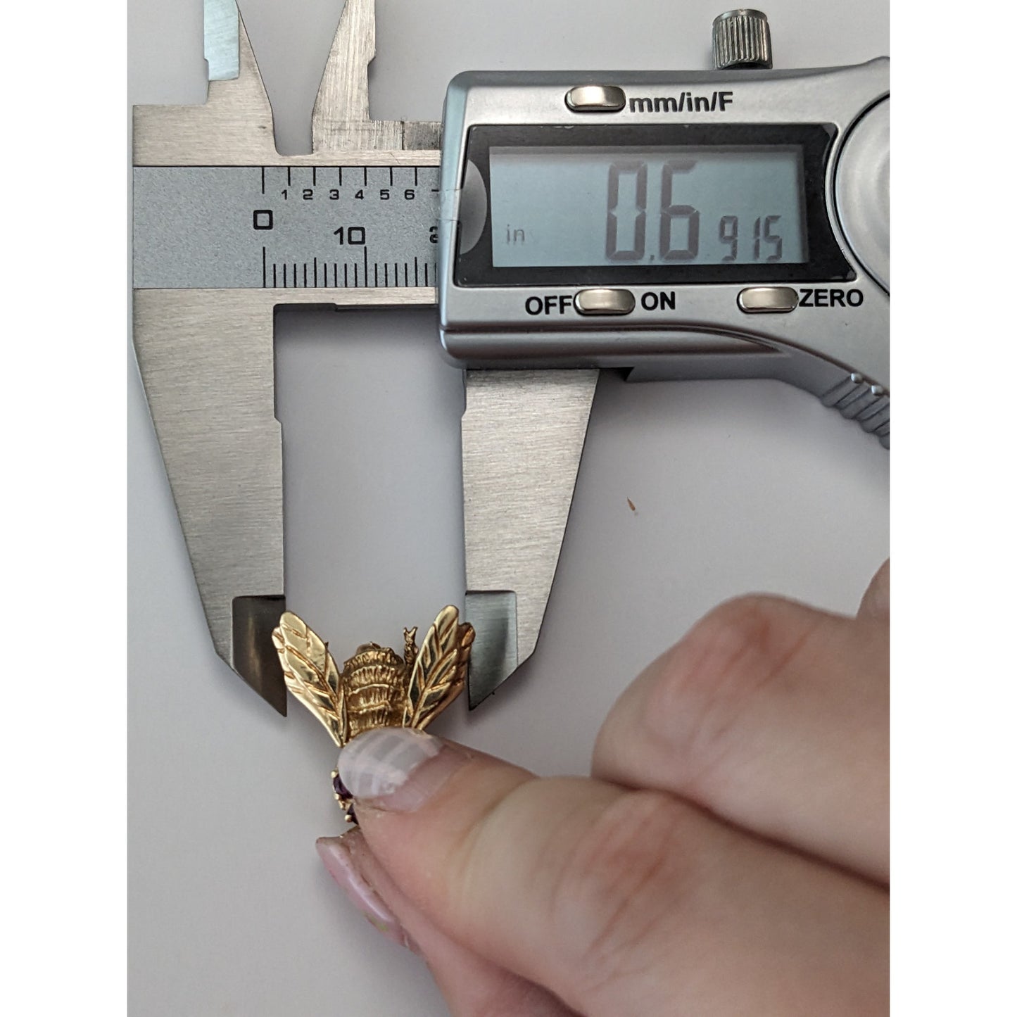 Vintage 14k Yellow Gold Ruby and Diamond Bee Brooch