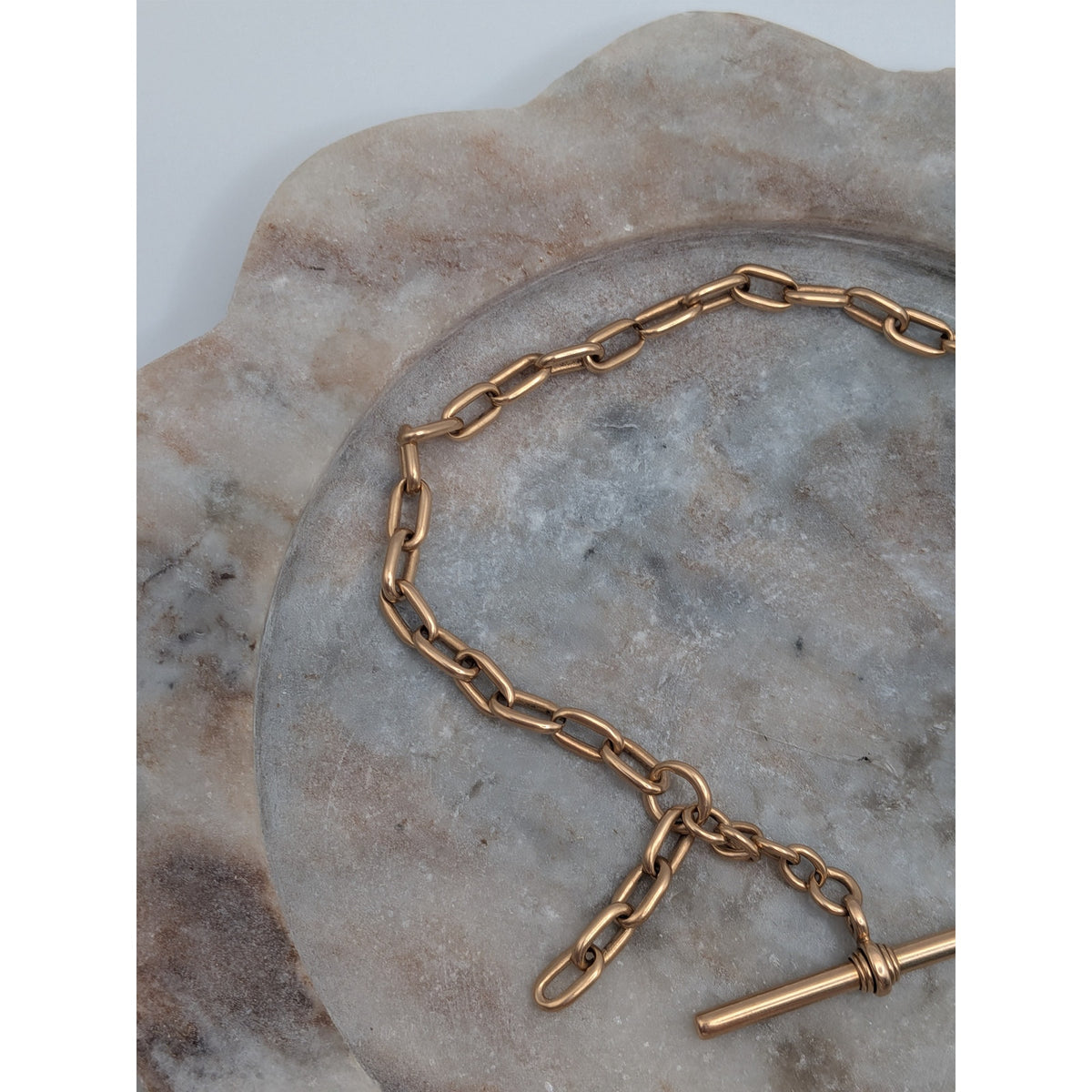 Vintage 14k Solid Gold Trombone Link Albert Watch Chain with T-Bar