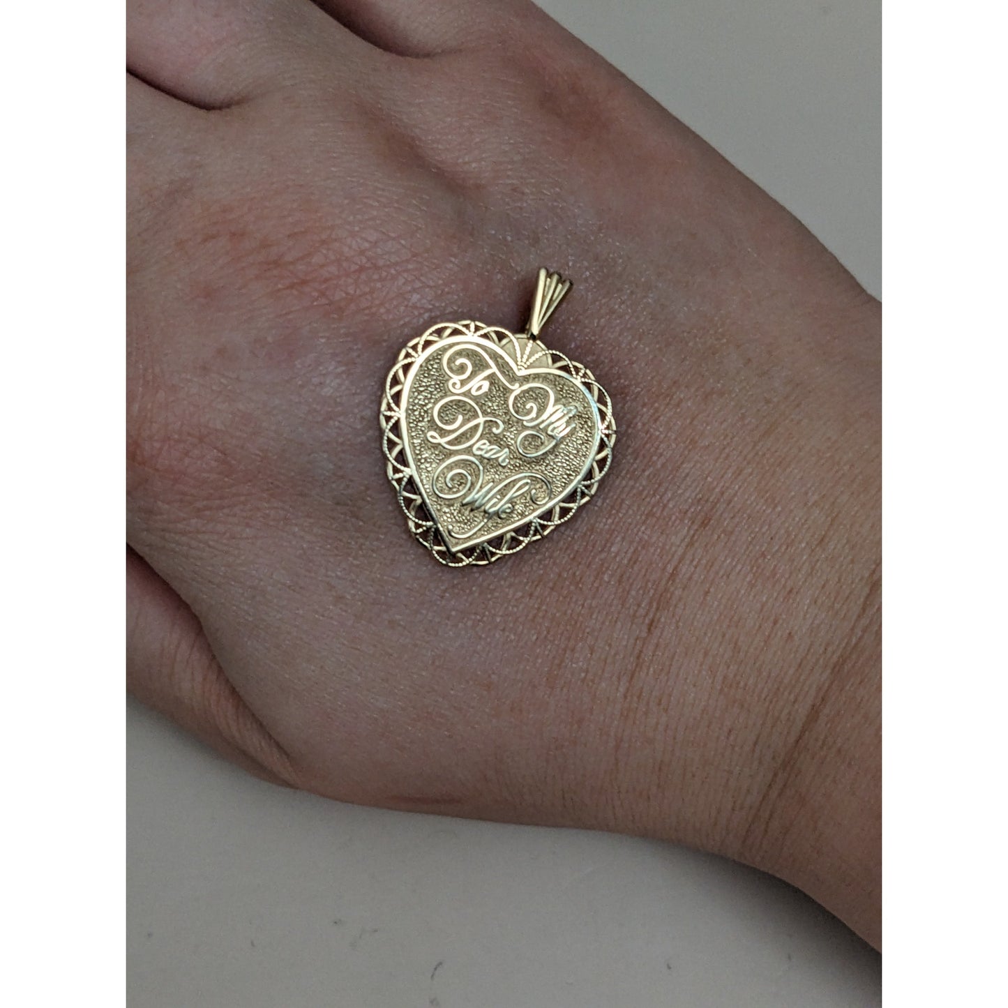 Vintage 14k Gold Heart Pendant "To My Dear Wife" & "With All My Love 4 Ever"