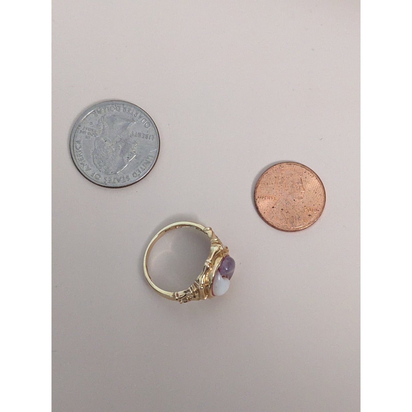 Vintage 14k Yellow Gold Yin Yang (Purple White) Ring Size 8US