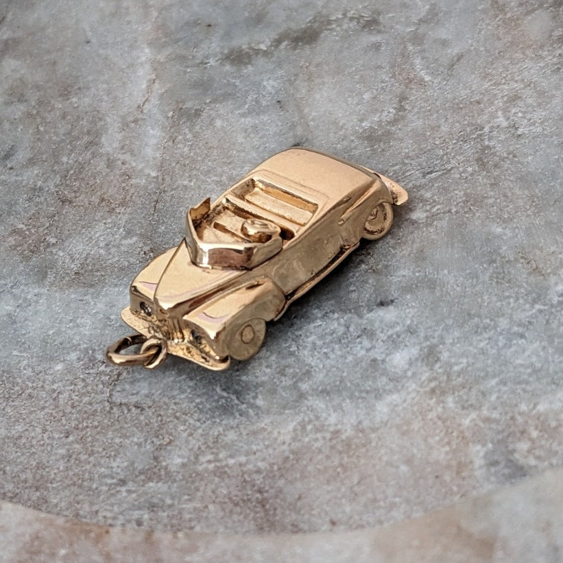 Vintage 14K Yellow Gold Diamond Convertible Car Charm Pendant