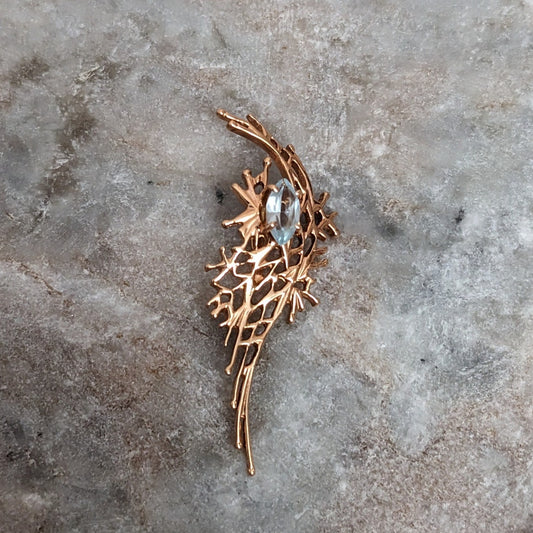 Vintage 14K Gold Modernist Brutalist Pendant with Light Blue Gem