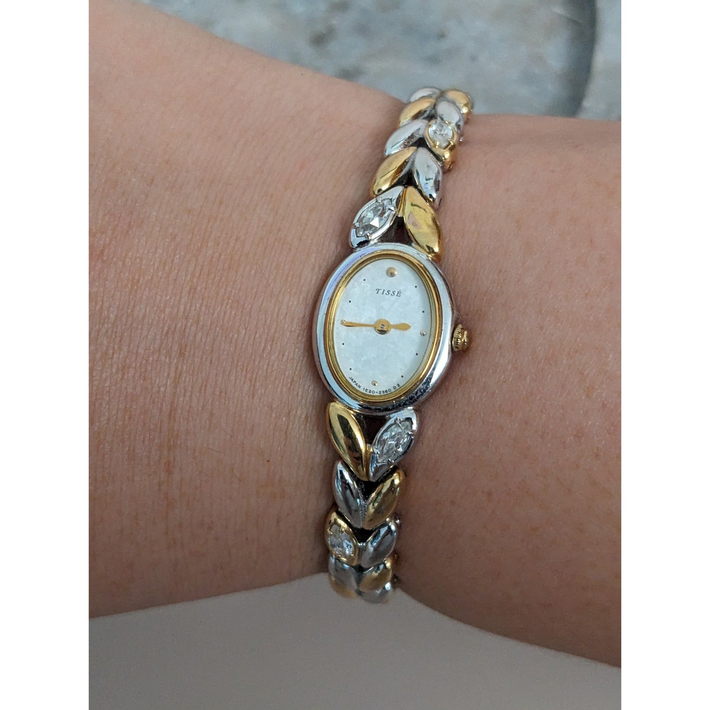 Vintage Andre Mouche Silver Tone Bangle Watch with Blue Floral Enamel Working