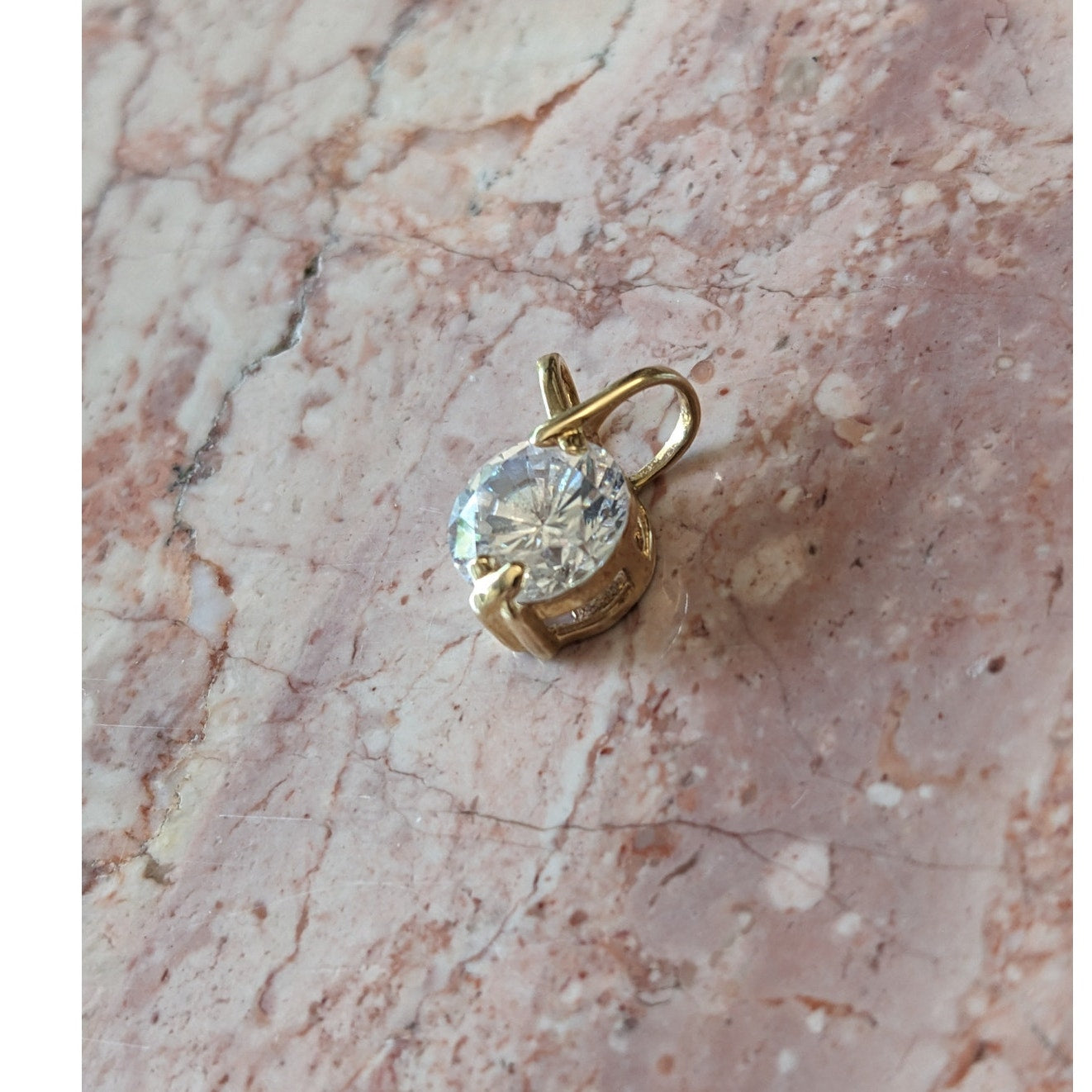 Estate 14k Yellow Gold Tiny White CZ Solitaire Pendant