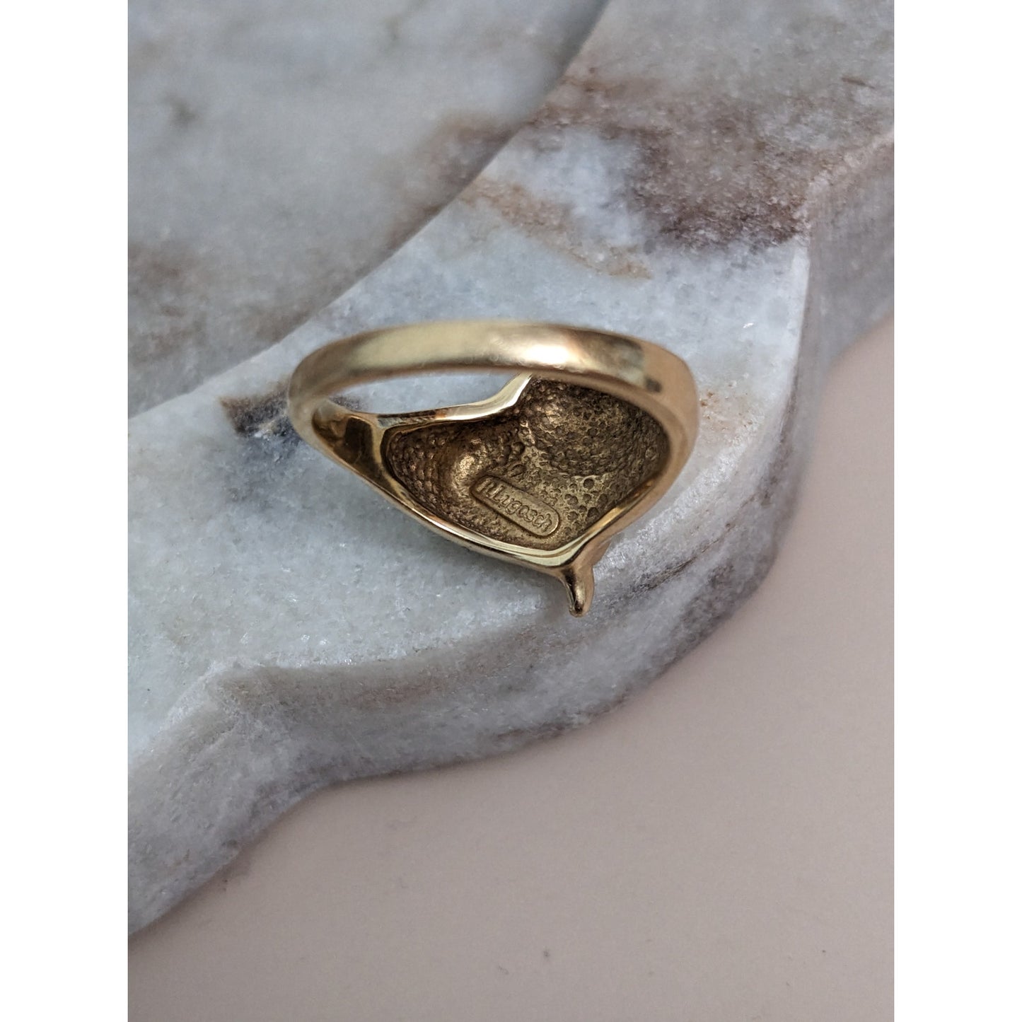 Vintage 14k Yellow Gold Heart Shaped Cat Ring Size 7