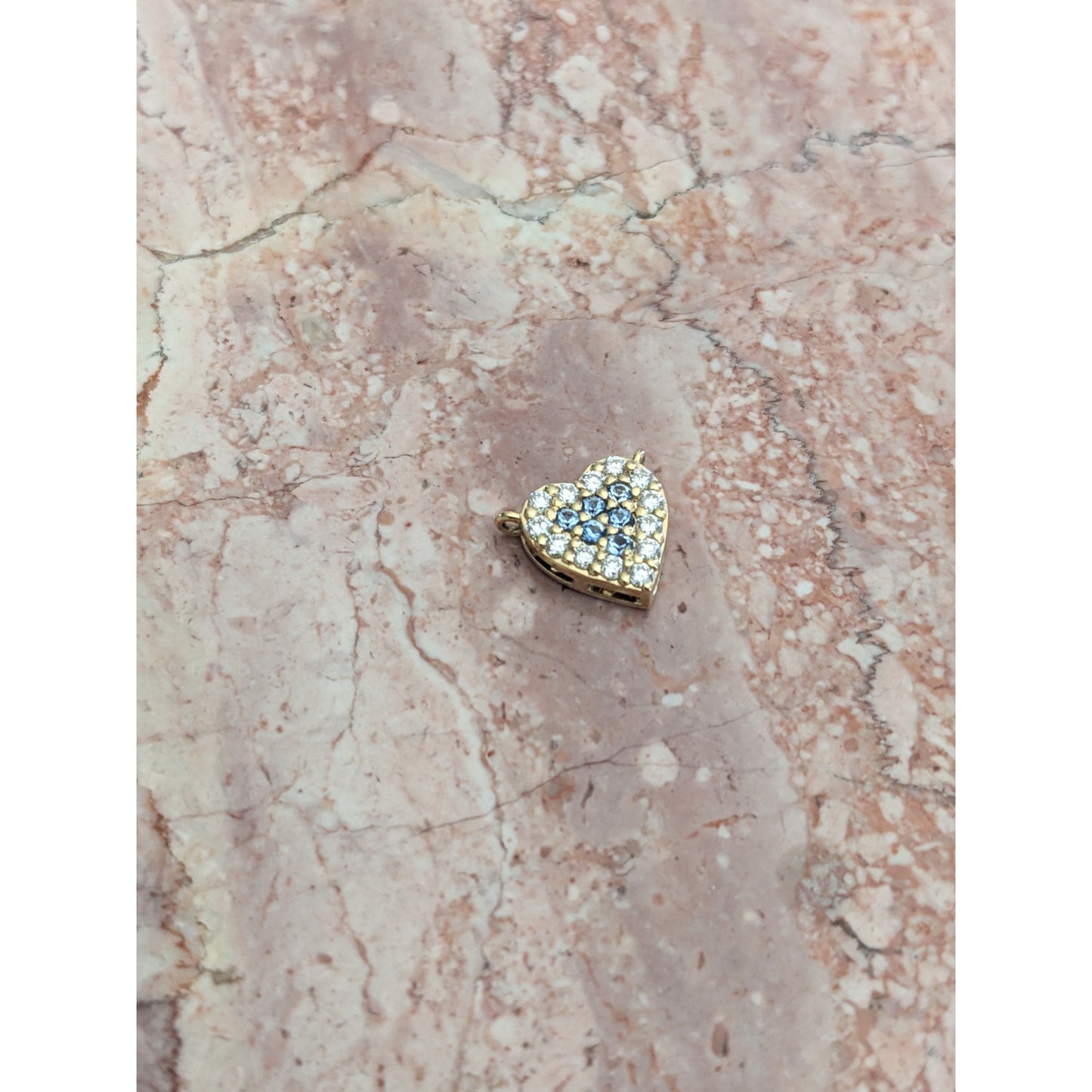 Custom 18k Yellow Gold Mini Heart Benitoites and Diamonds Cluster Charm Pendant