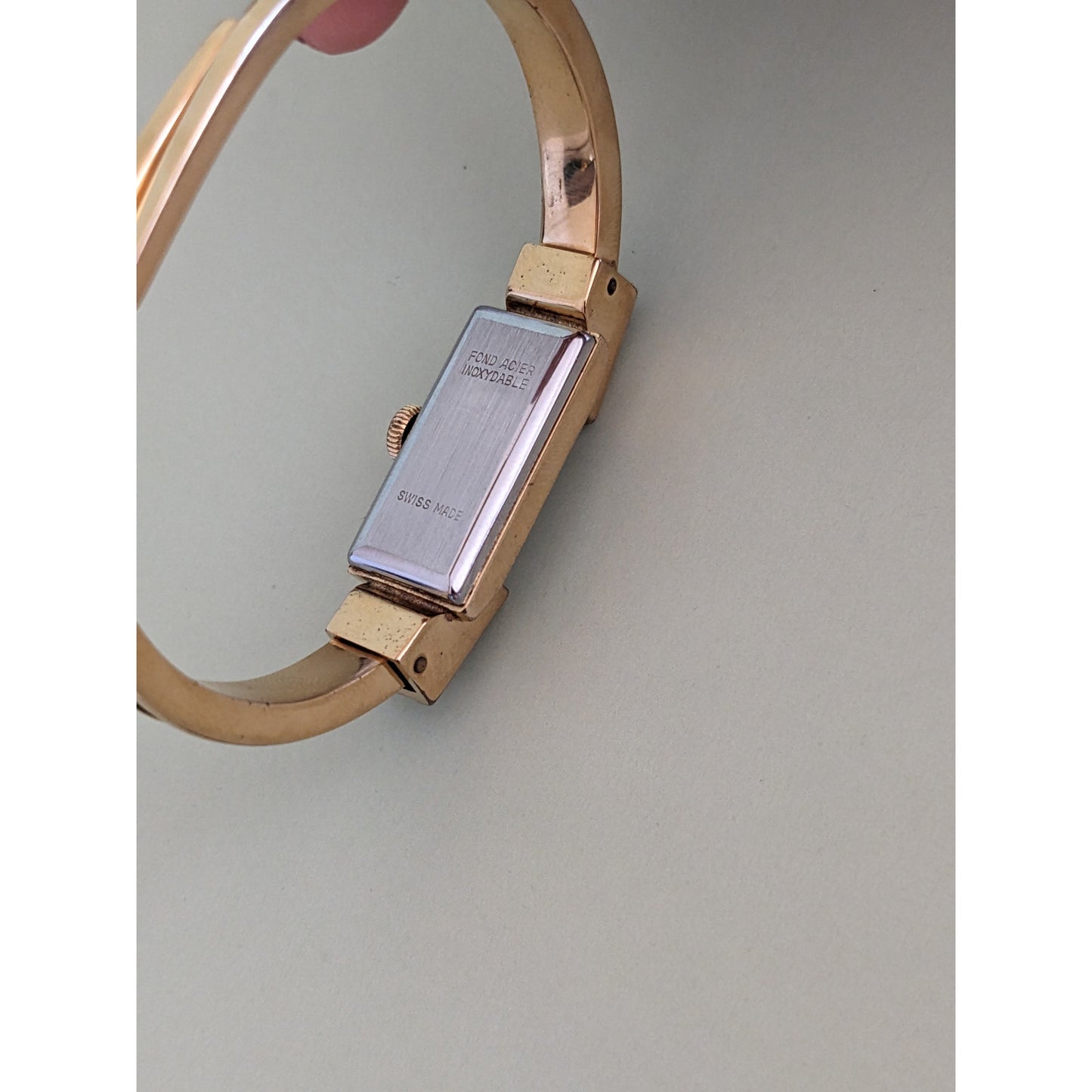 Vintage Ritma Manual Gold Tone Bangle Watch Black Enamel and Birds