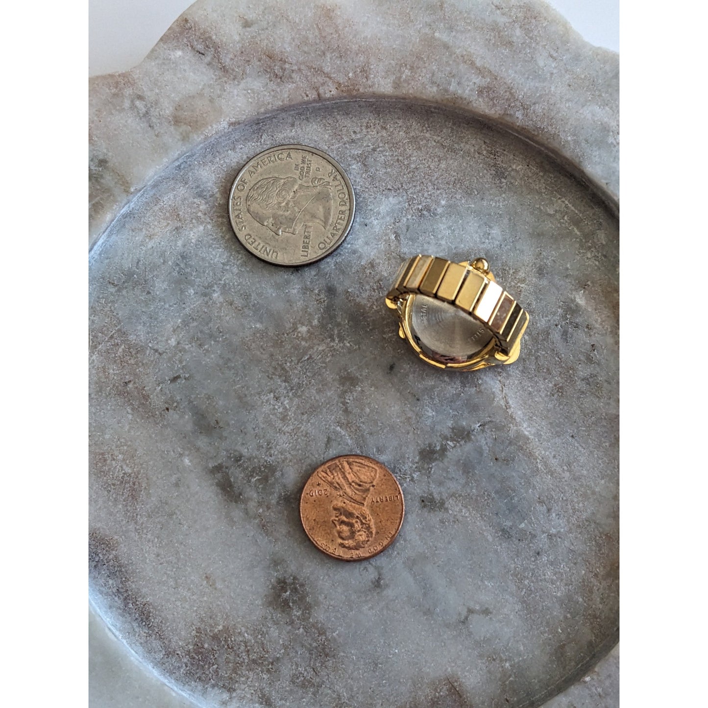 Preowned Gold Tone Ring Watch with Penguin Working