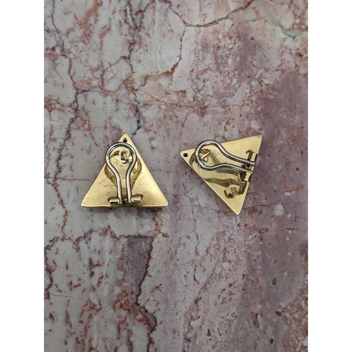 Vintage 14k Yellow Gold Hollow Chunky Triangle Earrings Omega Backs
