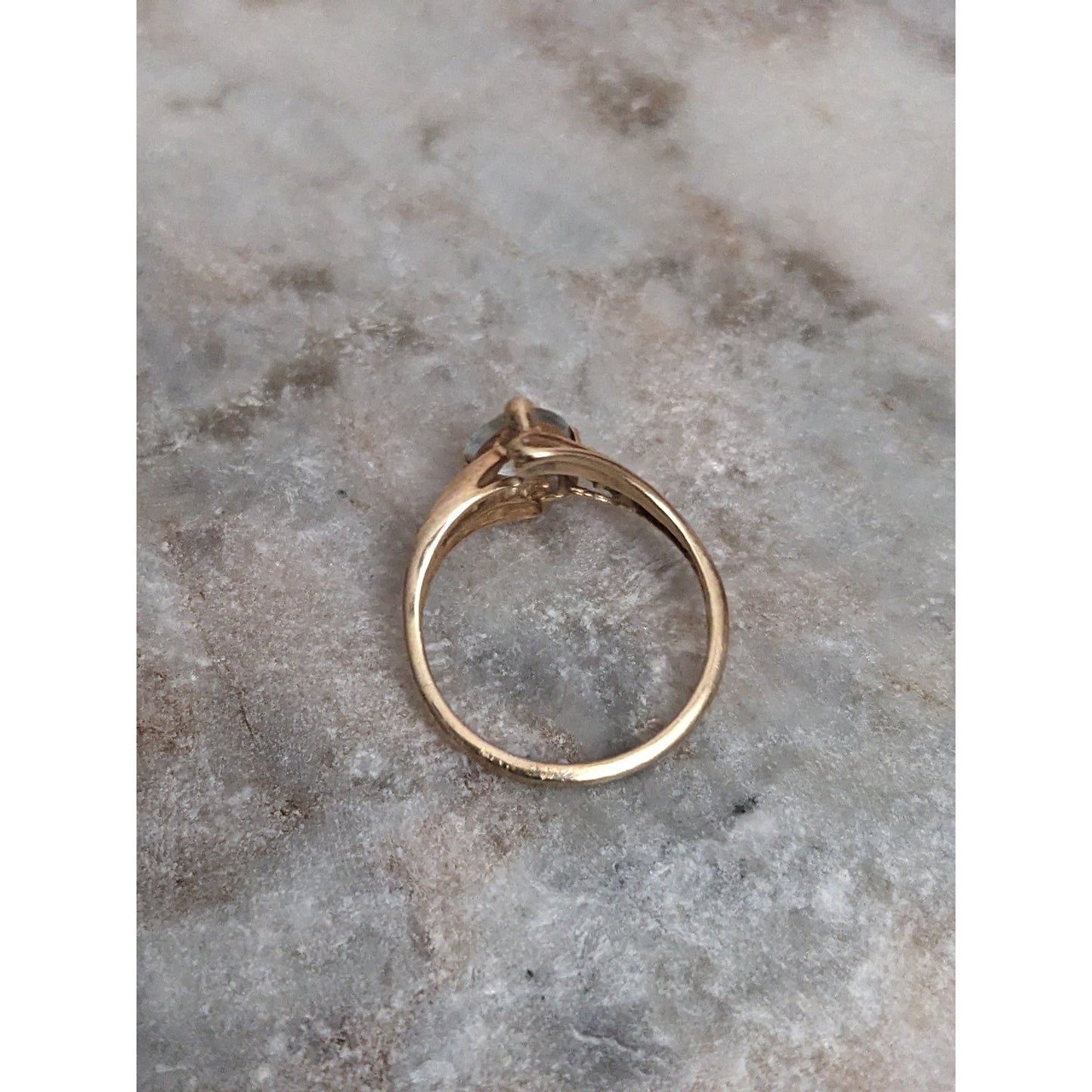 Vintage 10k Yellow Gold Ring with Light Blue Stone and Diamond Accents Size 6.75