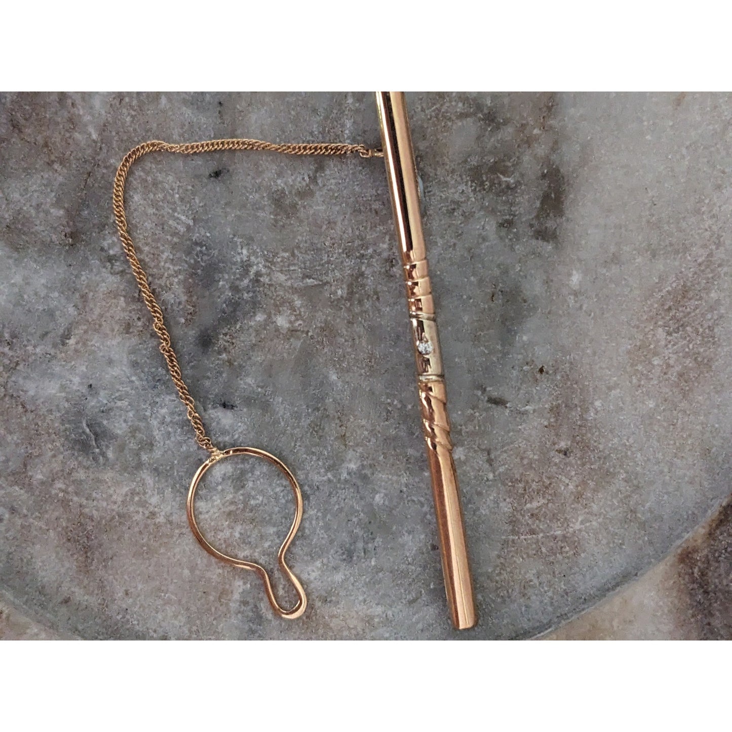 Vintage 1990s 14k Yellow Gold Tie Clasp Clip Tiny with Diamond Chip