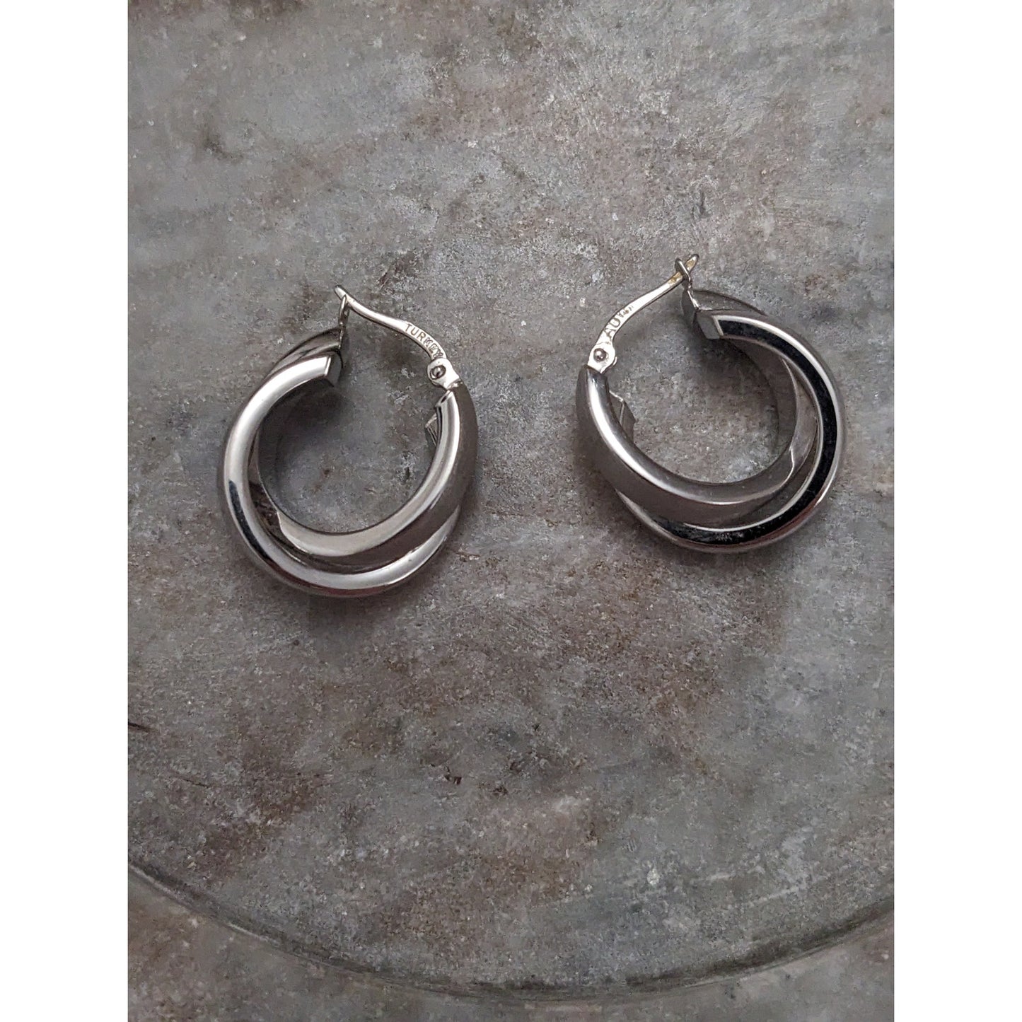 Vintage 14k White Gold Criss Cross Hoop Earrings
