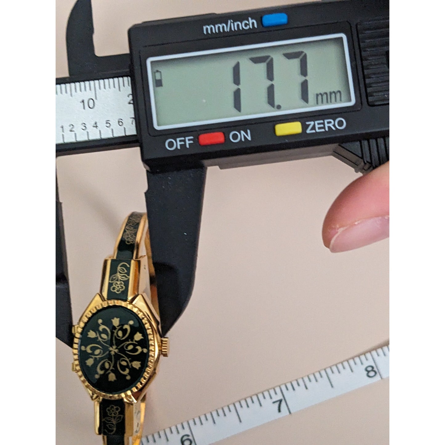 Vintage Andre Mouche Silver Tone Bangle Watch with Blue Floral Enamel Working