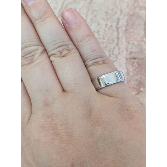 Estate 14k Solid White Gold High Polish Groove Edge Wedding Band Ring Size 6.25