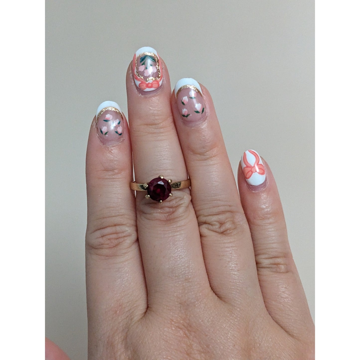 Vintage 10k Yellow Gold Ring with Red Gem Size 7.5