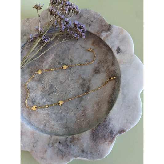 Estate 14k Yellow Gold Hearts on Dainty Chain Anklet 9in