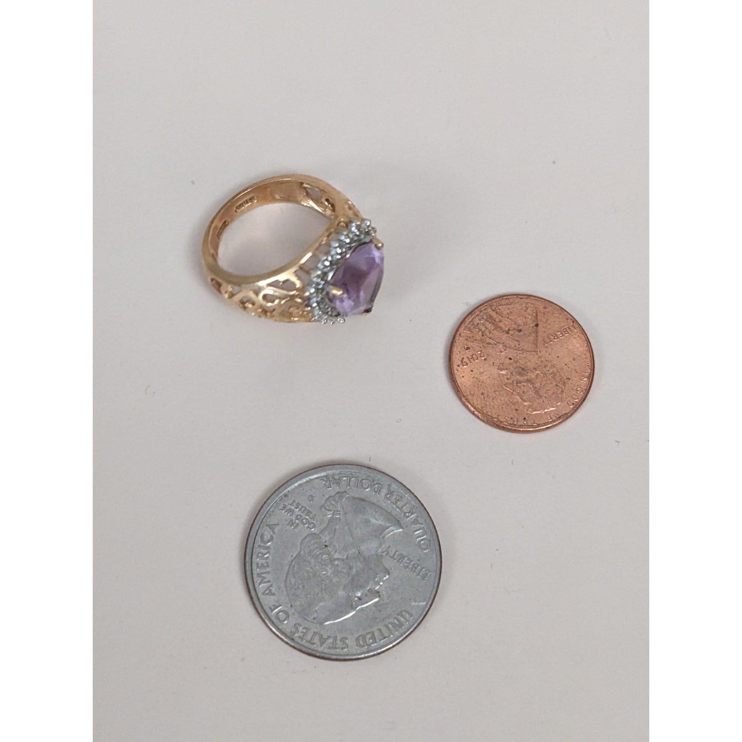 Vintage 10k Yellow Gold Ring Light Amethyst Stone Heart Cutouts Size 6.25