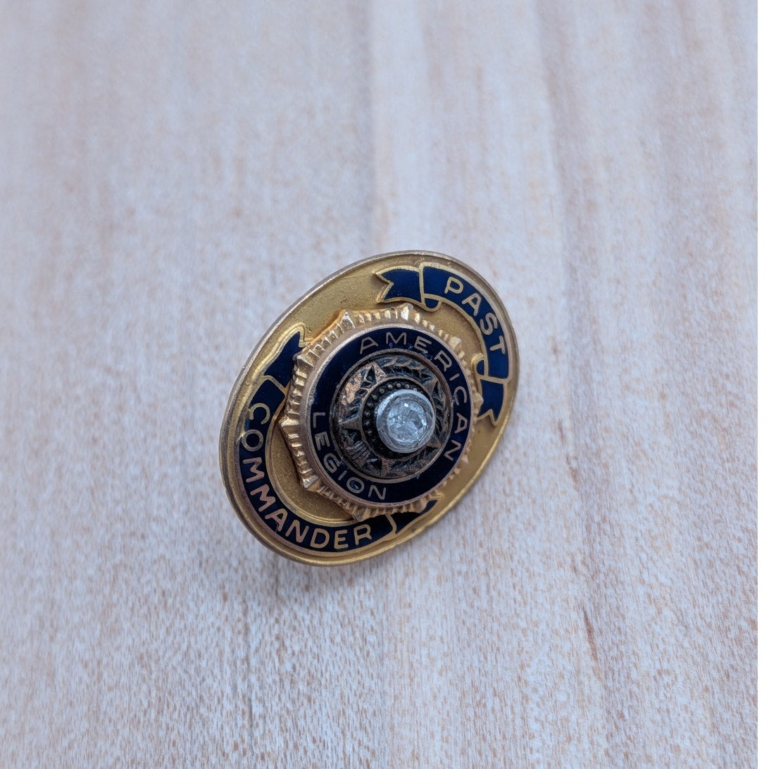 Vintage 10k Gold American Legion Past Post Commander Pin With Diamond (NO BACK)