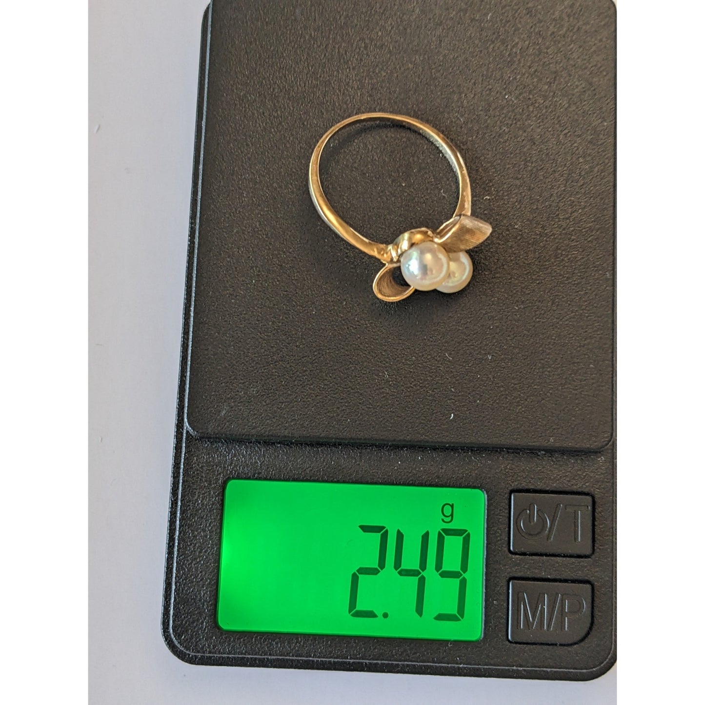 Vintage 10k Yellow Gold Two Faux Pearl Bow Ring Size 7