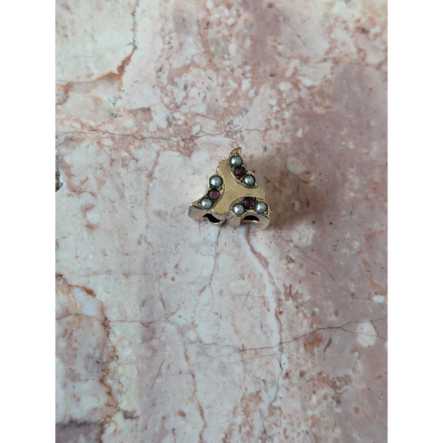 Vintage Unmarked 10k Gold Triangle Geometric Slider Charm Pink and White Stones