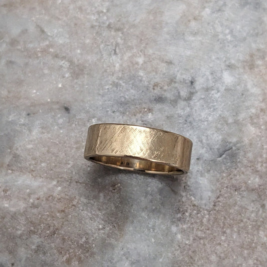Estate 14k Yellow Gold 5.8mm Wide Grid Hatchet Textured Cigar Band Size 6