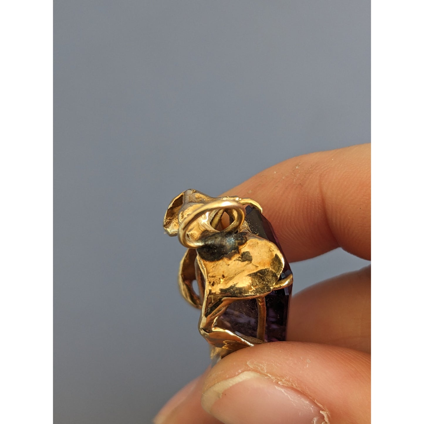 Vintage Estate 14k Yellow Gold Pendant with Emerald Cut Amethyst Stone