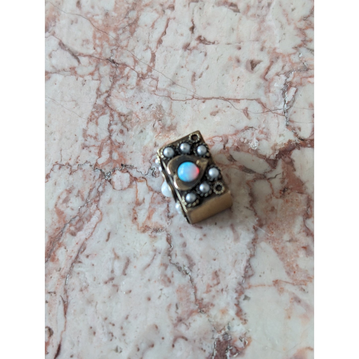 FLAW Vintage Unmarked 10k Gold Slide Charm with Faux Pearls