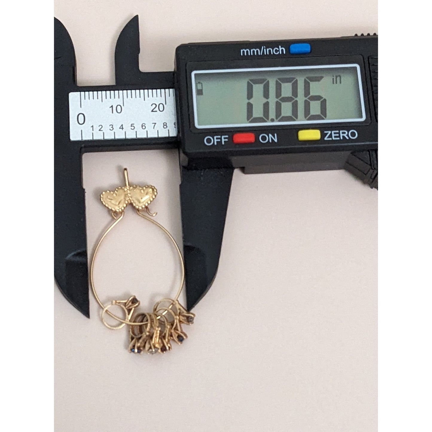 Vintage 14k Gold Double Hearts Charm Holder Pendant with 6 Mini Ring Charms