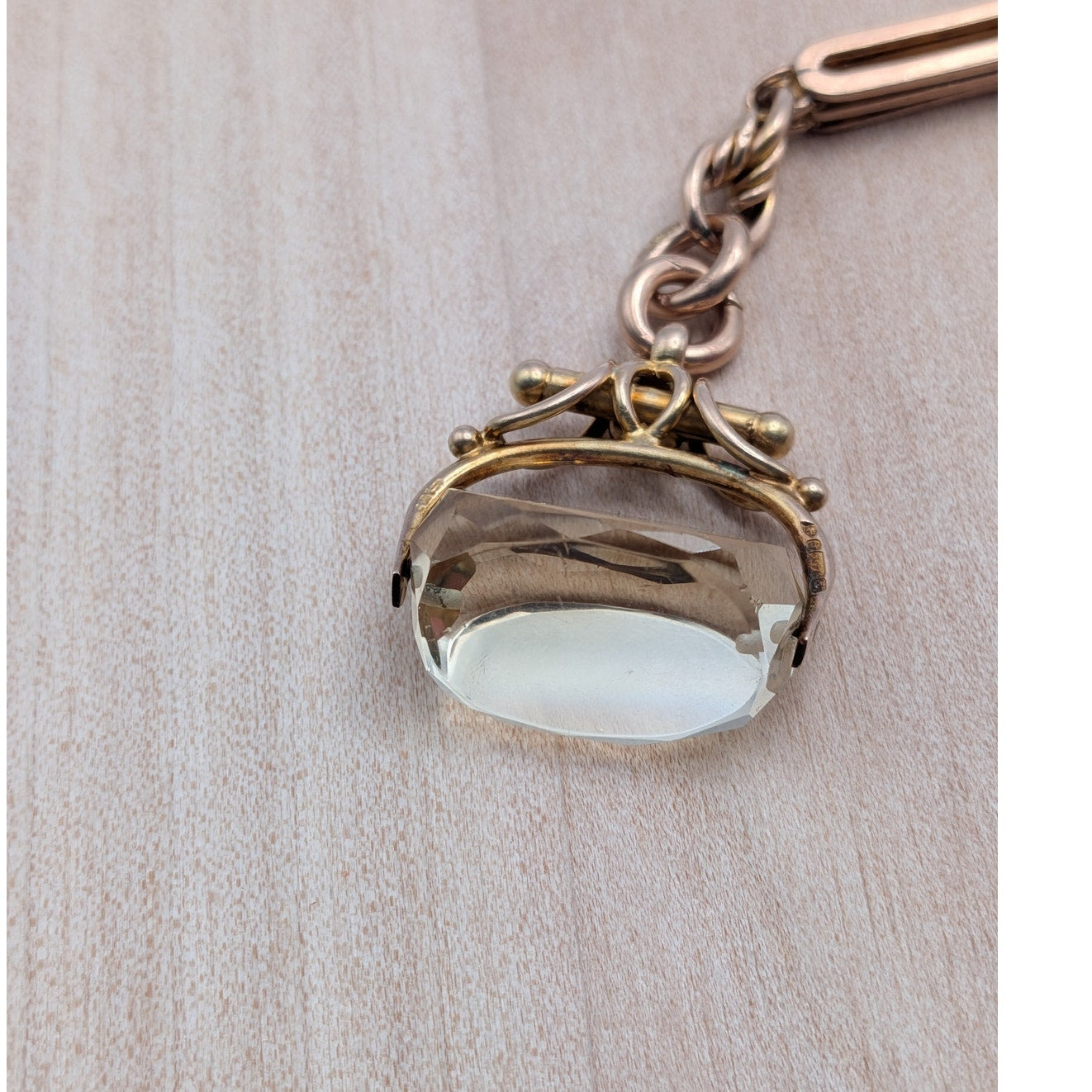 Vintage 9k Gold Pocket Watch Swivel Fob with Rotating Citrine