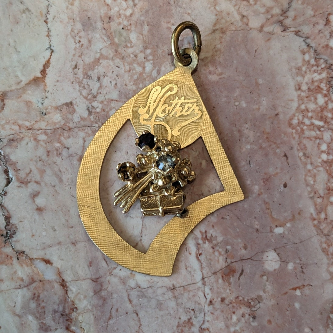 Vintage 14k Mother Floral Gemstone Bouquet Centerpiece Pendant