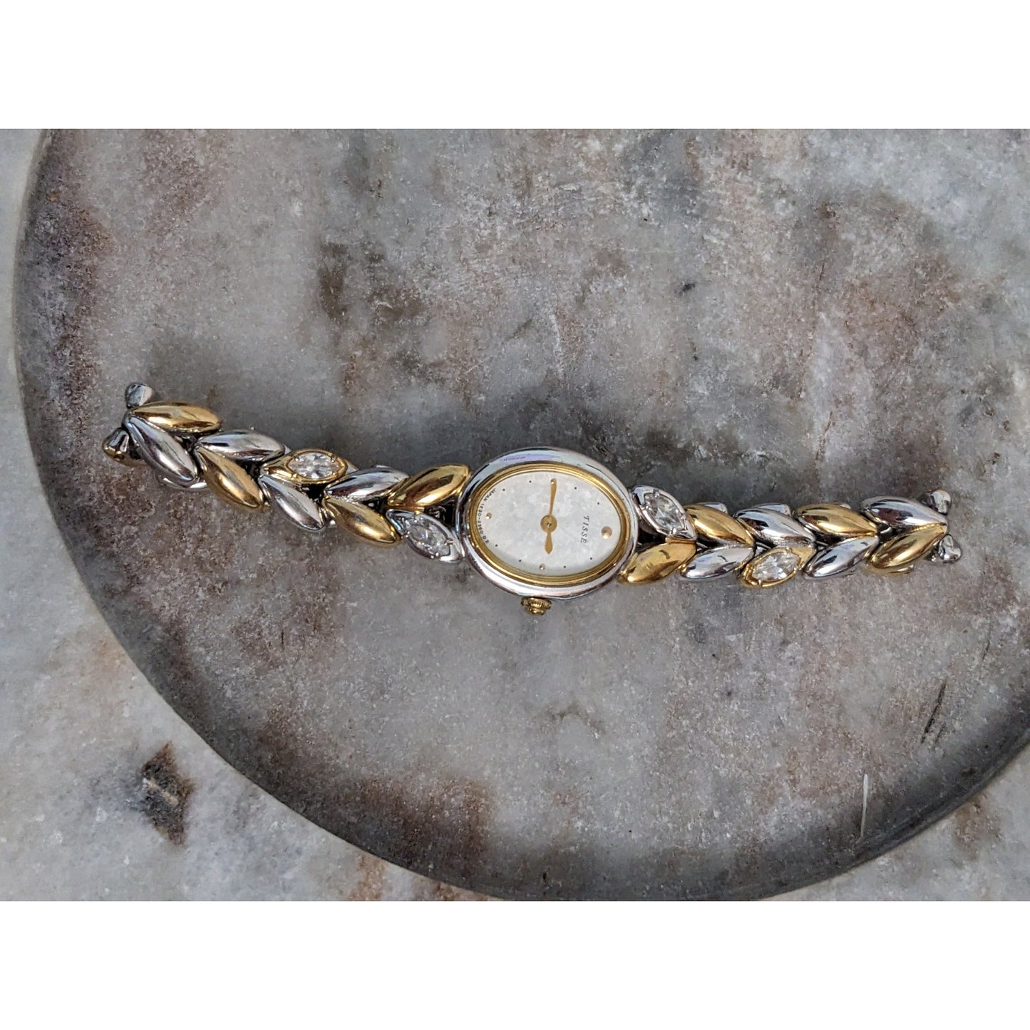 Vintage Andre Mouche Silver Tone Bangle Watch with Blue Floral Enamel Working