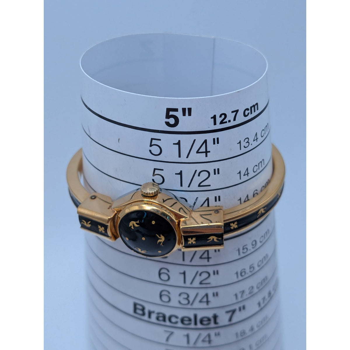 Vintage Consul MANUAL Gold Tone Peekaboo Watch Black Enamel Gold Birds & Flowers