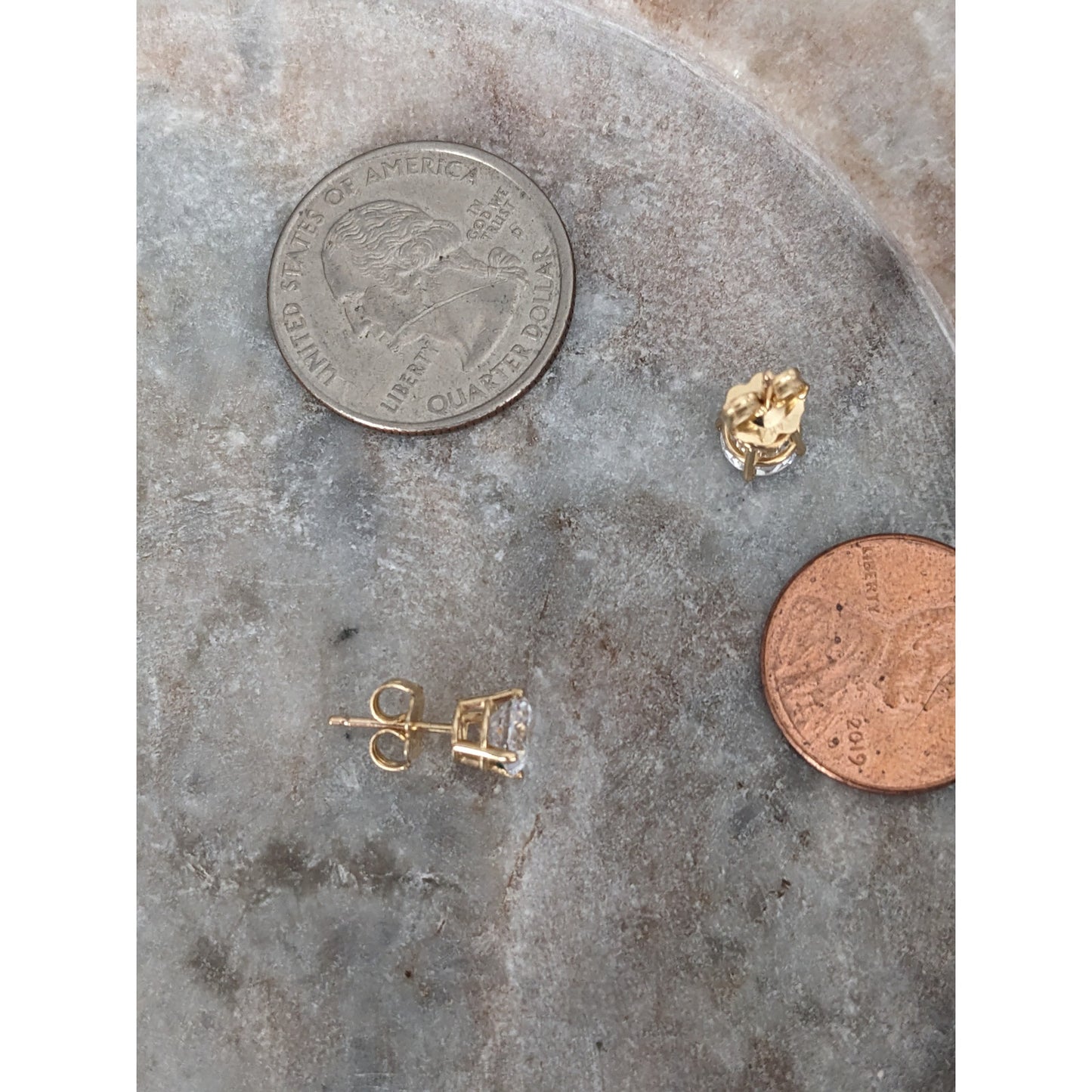 Estate 14k Yellow Gold White CZ Stones Stud Earrings