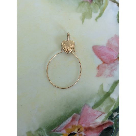 Vintage 14k Yellow Gold Mini Dainty Etched Heart Charm Holder Pendant