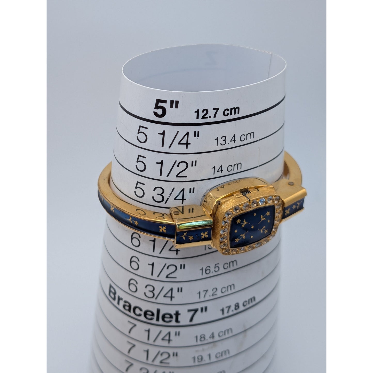 Vintage Chandler Gold Tone Peekaboo Manual Watch Blue Enamel Gold Flowers