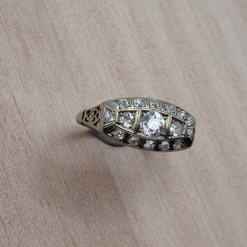 Antique 18k White Gold Cluster Ring Size 5.25 w/ 0.75cttw Diamonds
