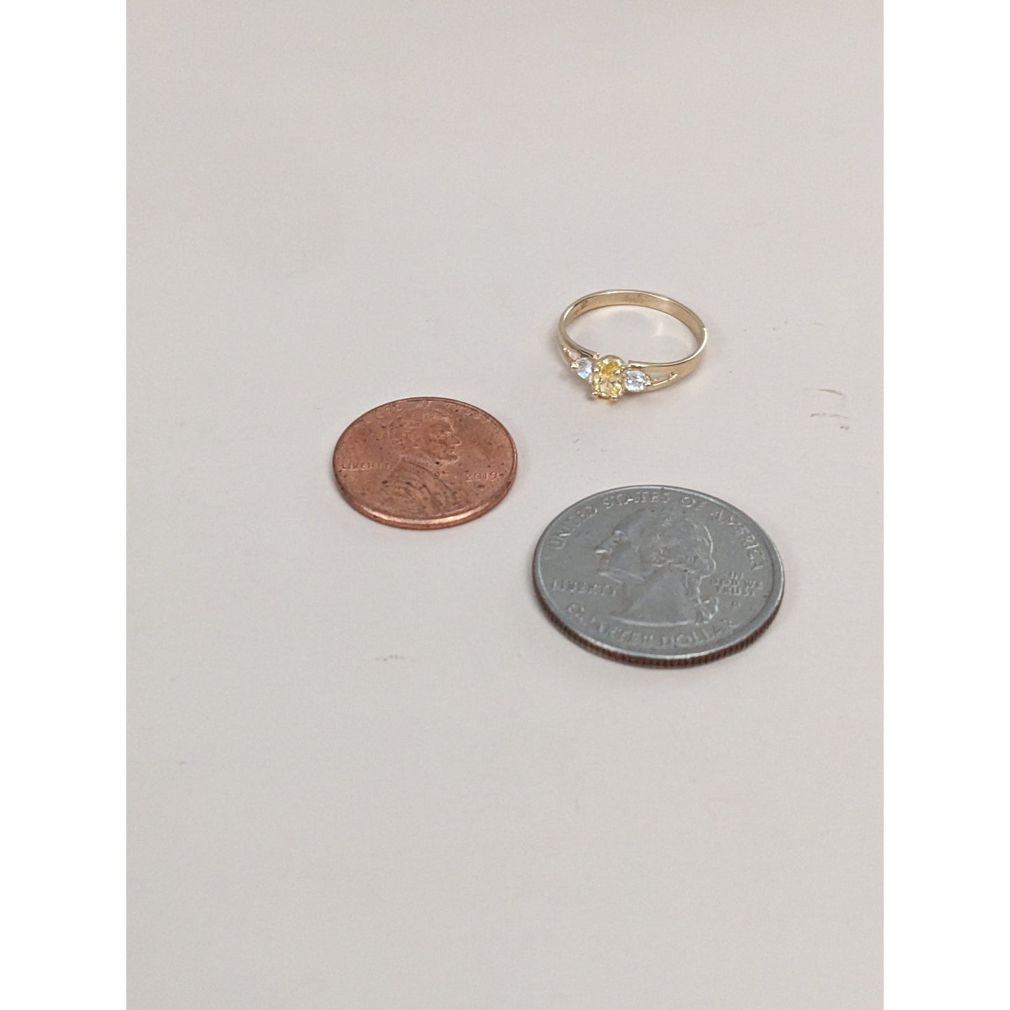 Vintage 14k Gold Mini Dainty Ring with CZ Yellow and White Stones Size 4.5US