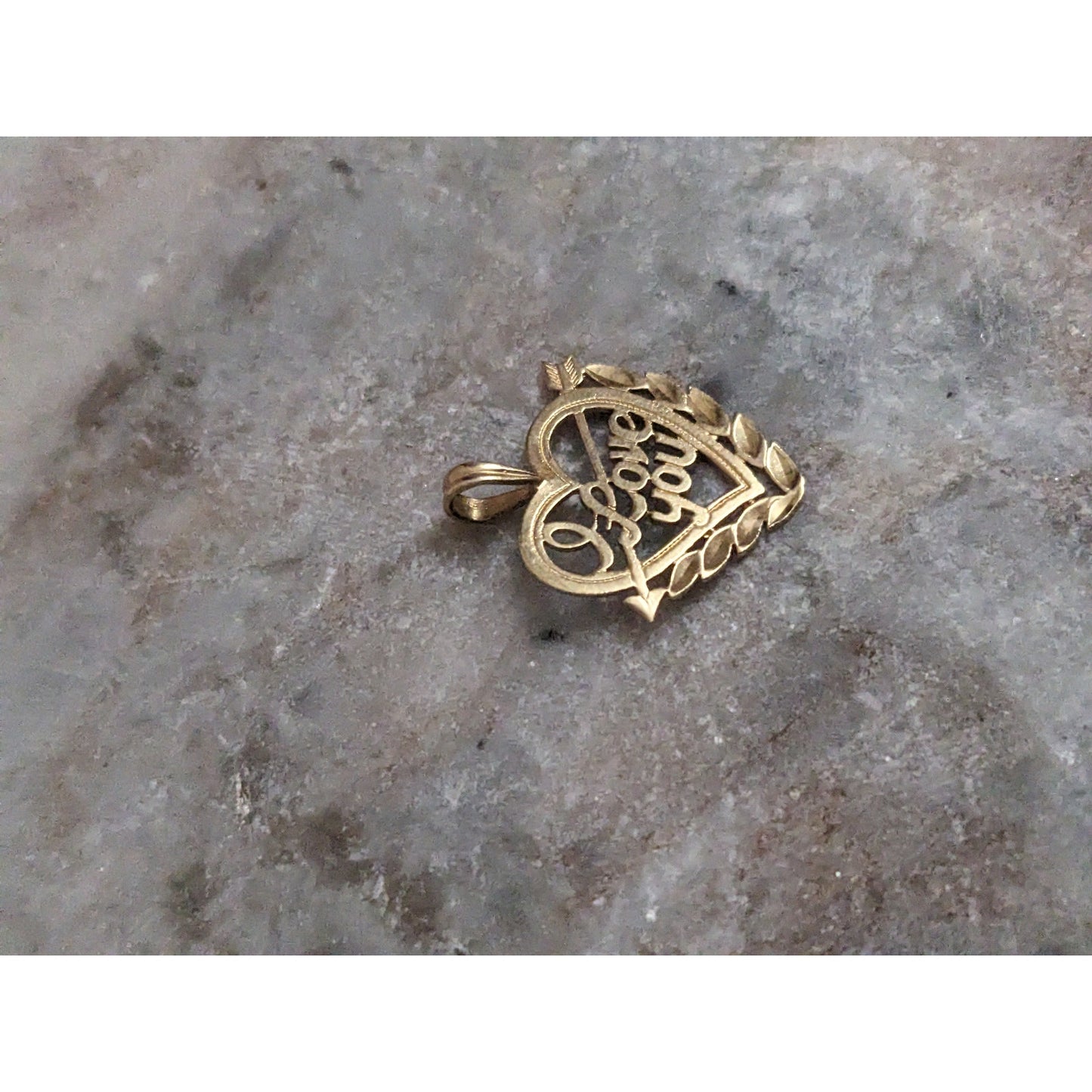 Vintage 14k Yellow Gold "I Love You" Heart Carved Charm Pendant