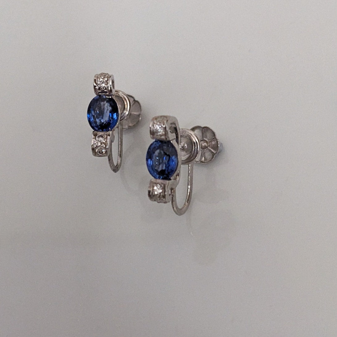 Estate 14k White Gold Screwback Earrings with Blue and White Gems