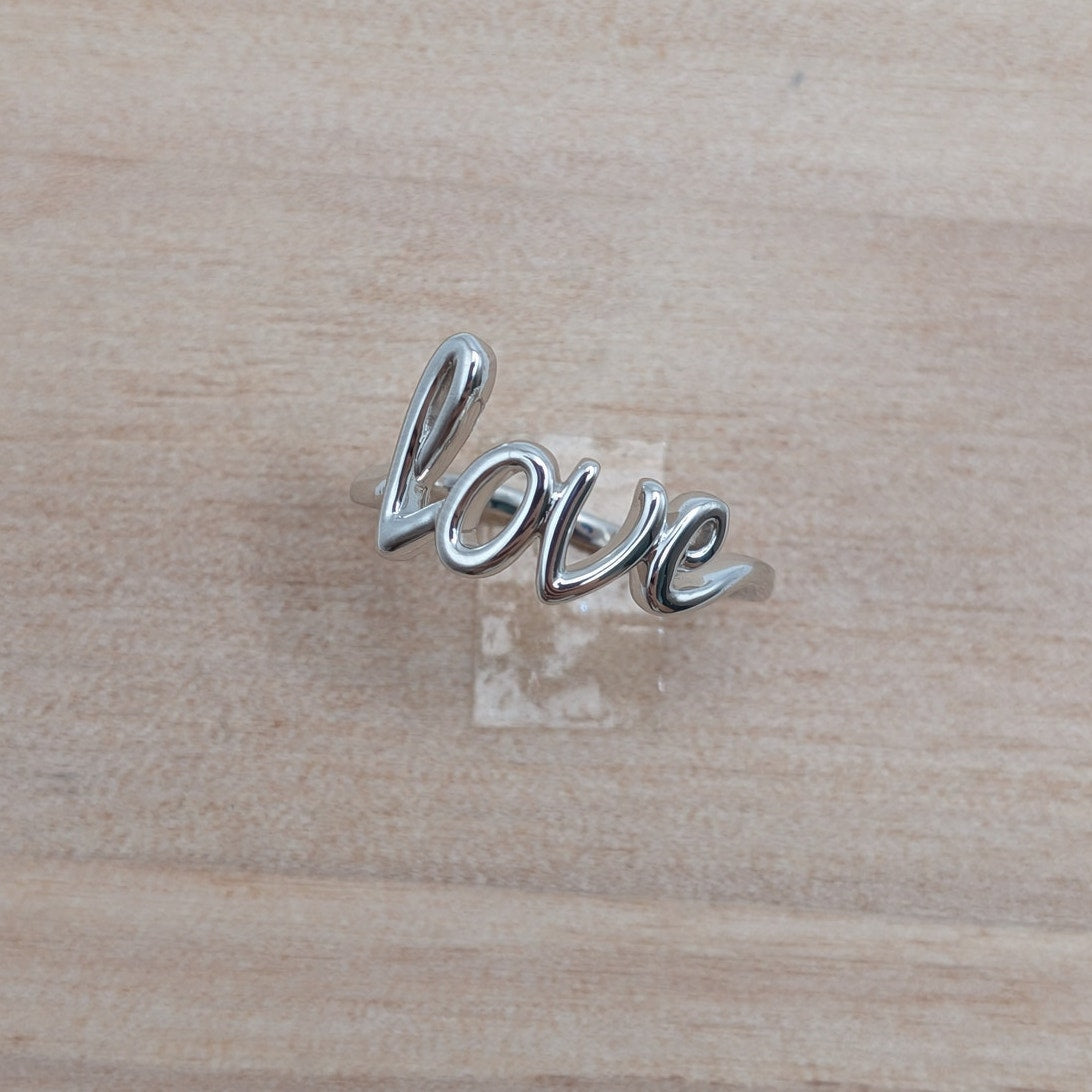 Estate 14k White Gold "Love" Cursive Script Ring Size 7