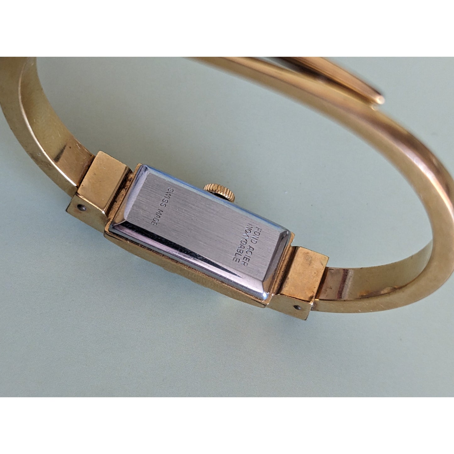 FLAW Vintage Ritma Manual Gold Tone Bangle Watch with Blue Enamel and Flowers