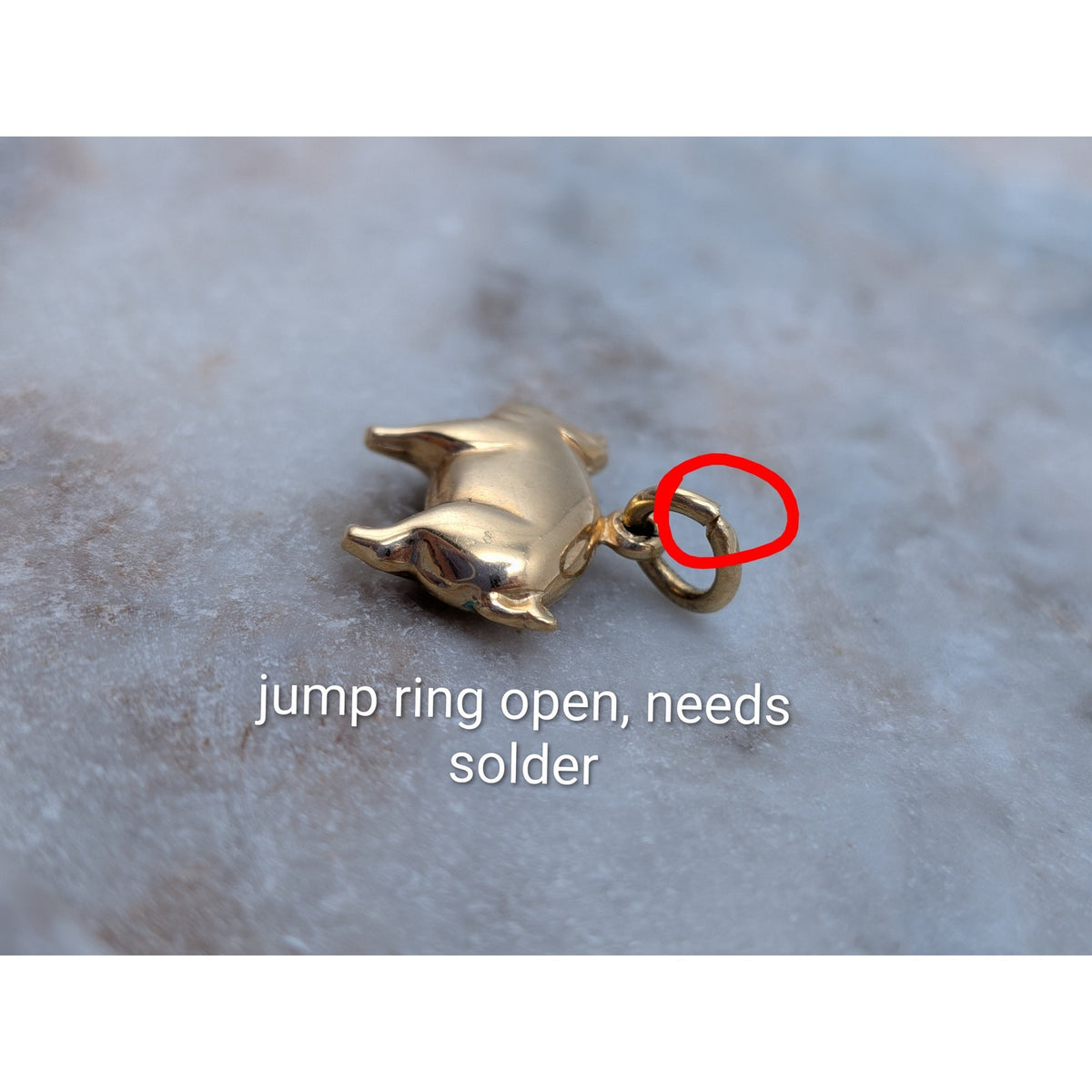 Vintage Unmarked 18k Solid Gold Pig Charm w/ Jump Ring (open)
