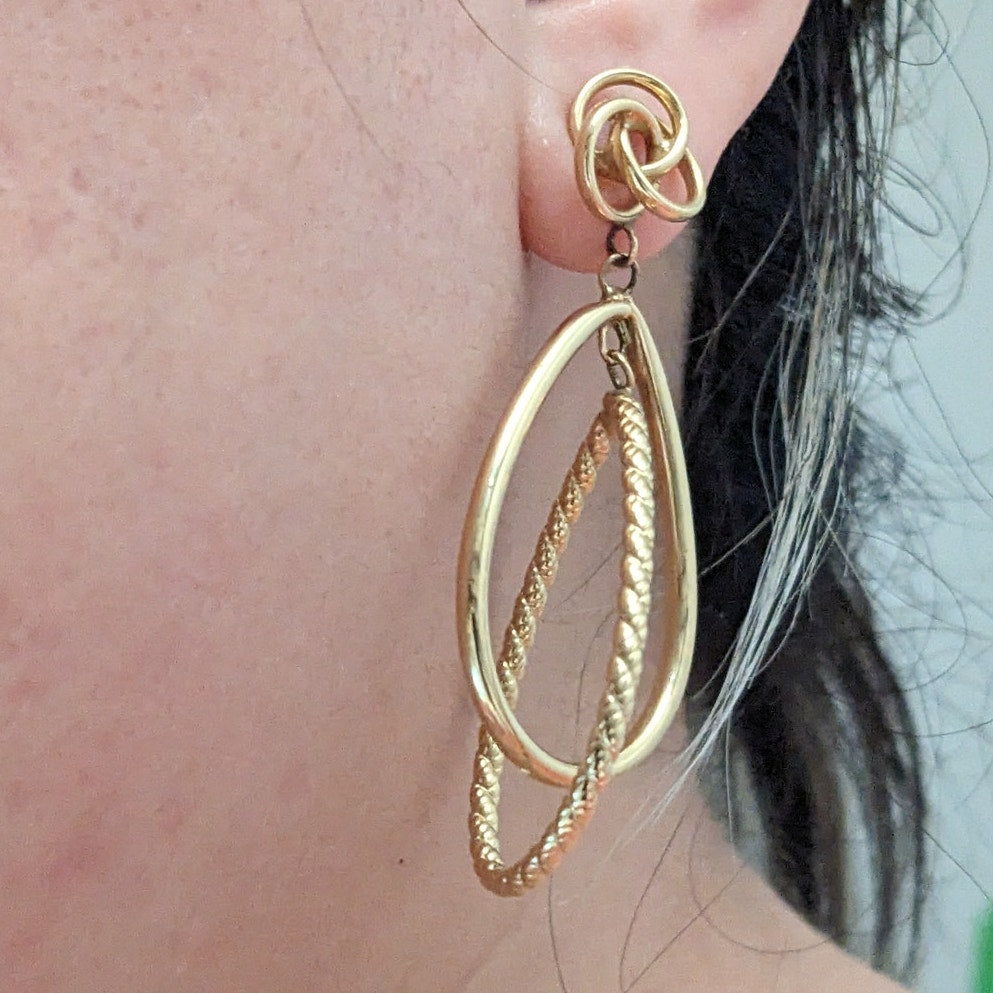 Vintage 14k Solid Yellow Gold Double Oval Earrings