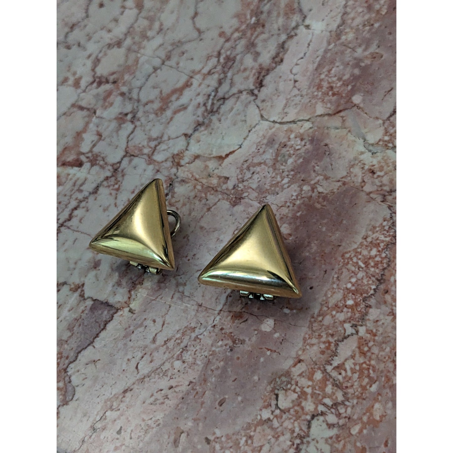 Vintage 14k Yellow Gold Hollow Chunky Triangle Earrings Omega Backs