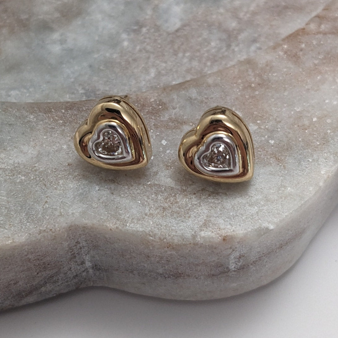 Vintage UGEM 14k Yellow Gold & 0.50ct Eye Clean Diamond Heart Studs NO BACKS