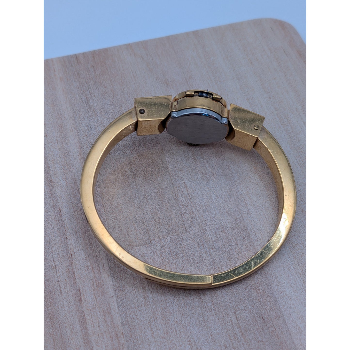 Vintage Catorex Gold Tone Peekaboo Manual Watch Blue Enamel Red Flowers