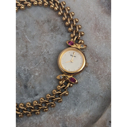 Vintage Andre Mouche Silver Tone Bangle Watch with Blue Floral Enamel Working