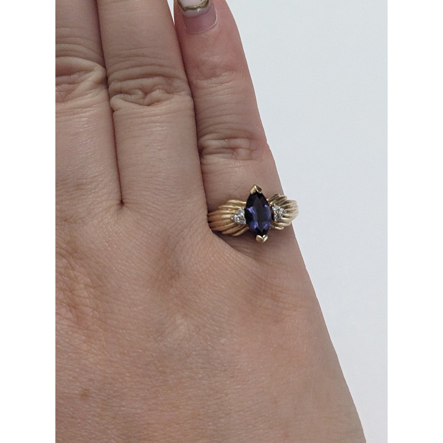 Vintage 10k Yellow Gold Iolite and Diamond Accents Ring Size 6