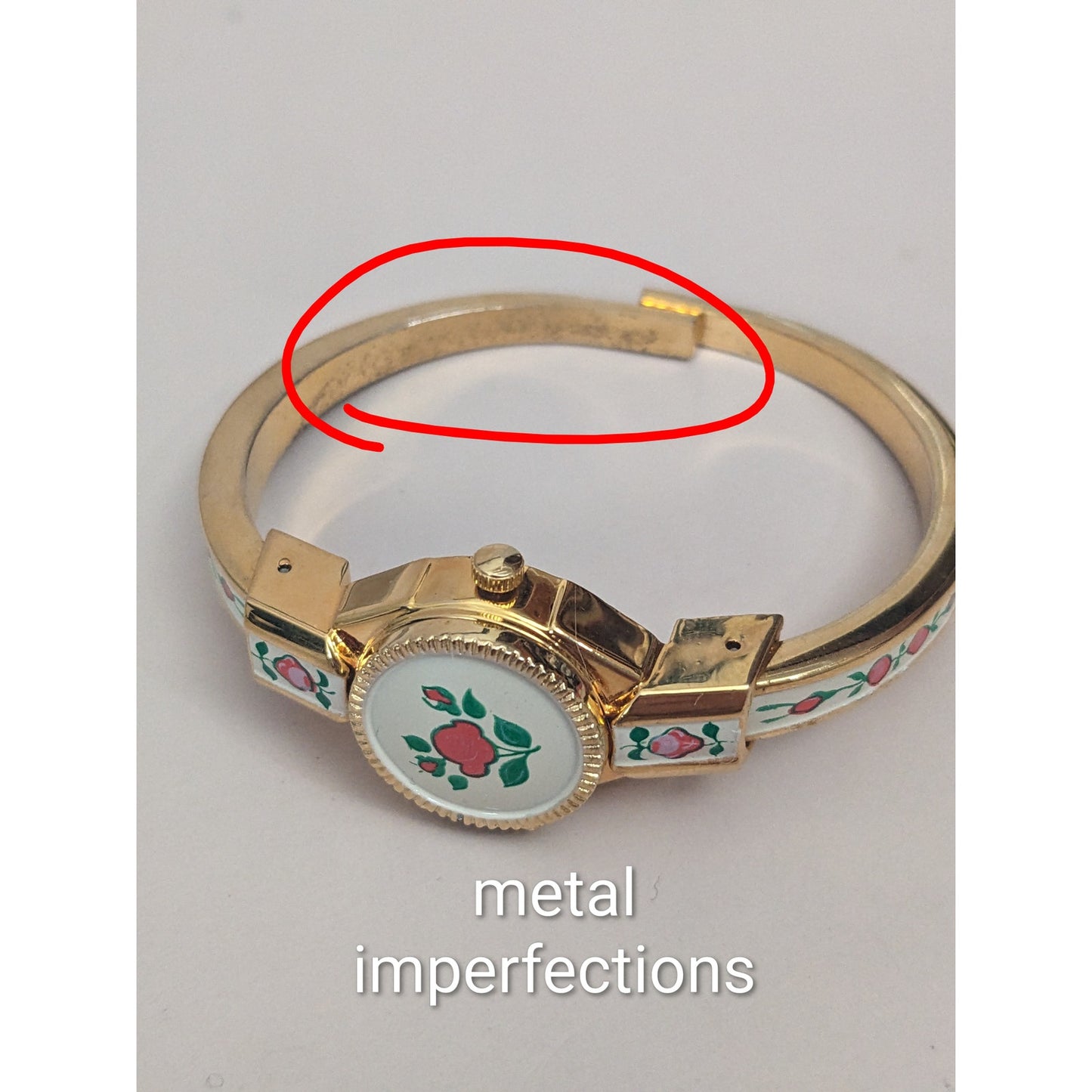 Vintage Andre Mouche Silver Tone Bangle Watch with Blue Floral Enamel Working